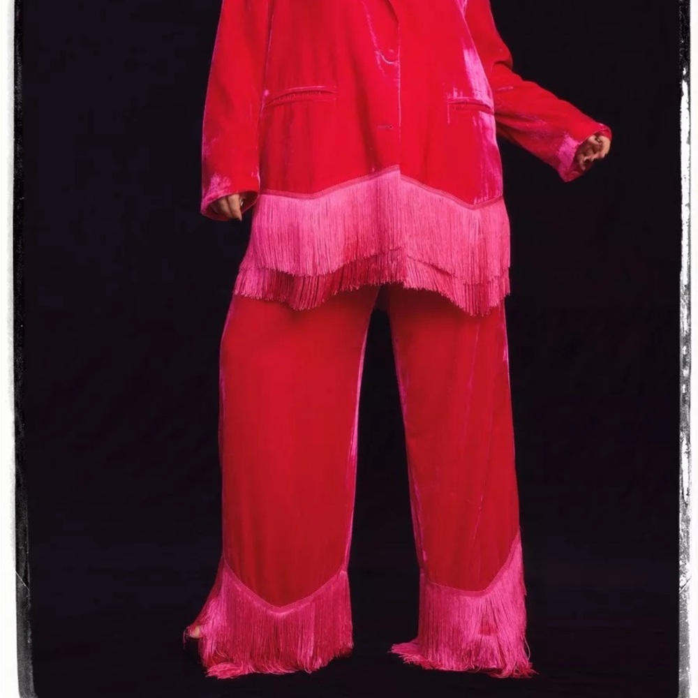 Nasty Gal Velour Fringe hot pink matching set